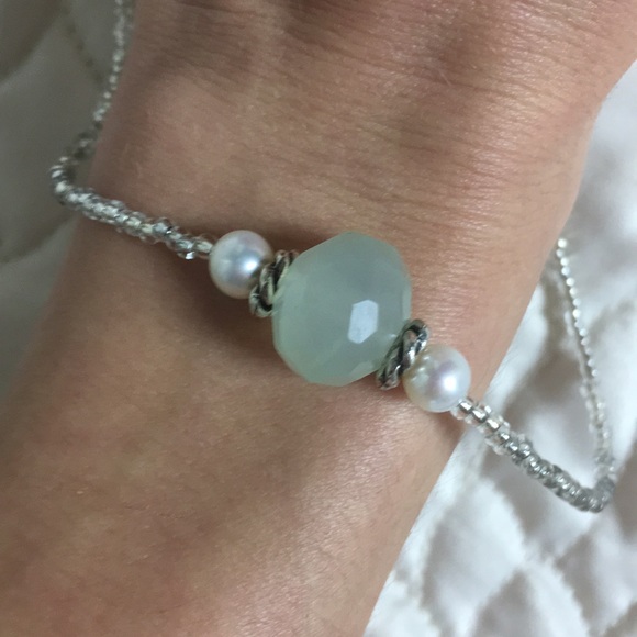 Chalcedony Sterling Silver choker pearl necklace - Picture 7 of 16